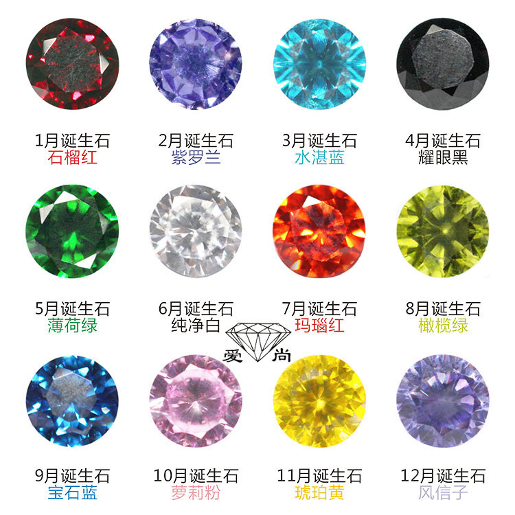 3mm4mm彩色锆石十二月份生辰石印章配石diy首饰配件圆钻钻