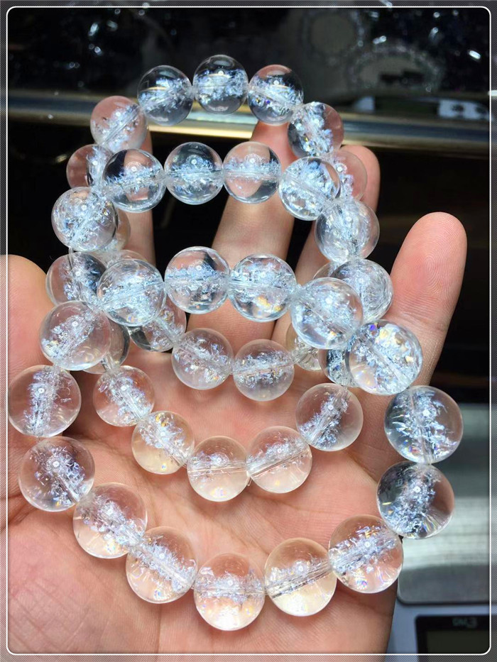 喜马拉雅山彩虹白水晶手链 爆花水晶单圈手串 厂家批发