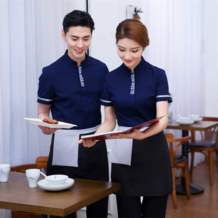 酒店夏季农家乐领班前台短袖中式餐厅员工男女上班服务员制服定制