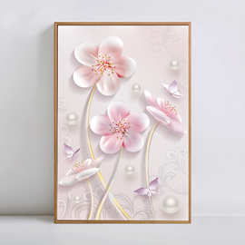 钻石画批发 贴钻十字绣 布艺工艺品  新款贴钻十字绣 珍珠桃花