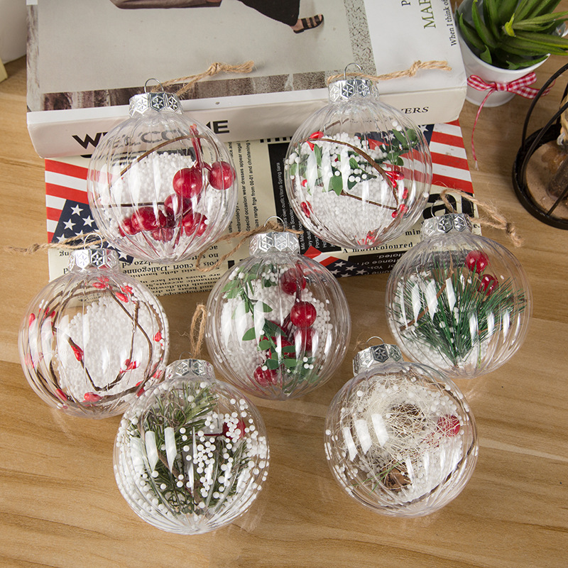 Factory Wholesale 8cm Christmas Tree Pendant Christmas Decoration Gift Pet Transparent Melon-Shaped Interior Christmas Ball