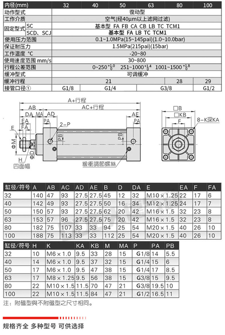 专业生产qgb铁气缸 标准气缸缸径sc100高速缓冲气缸