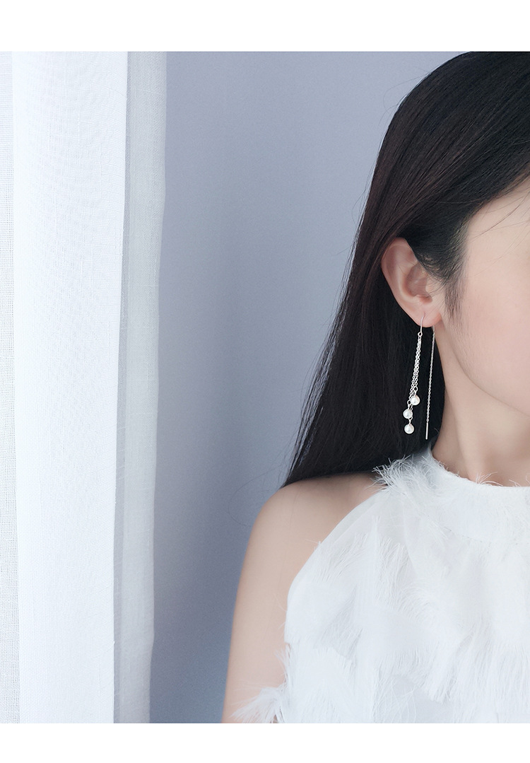 s925纯银珍珠流苏耳线韩国chic气质个性女长款流苏耳环耳钉饰品