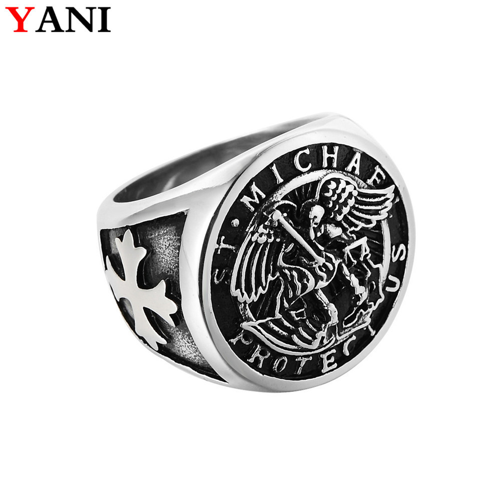 hf499 新款十字军圣战天使战神男士朋克复古钛钢戒指