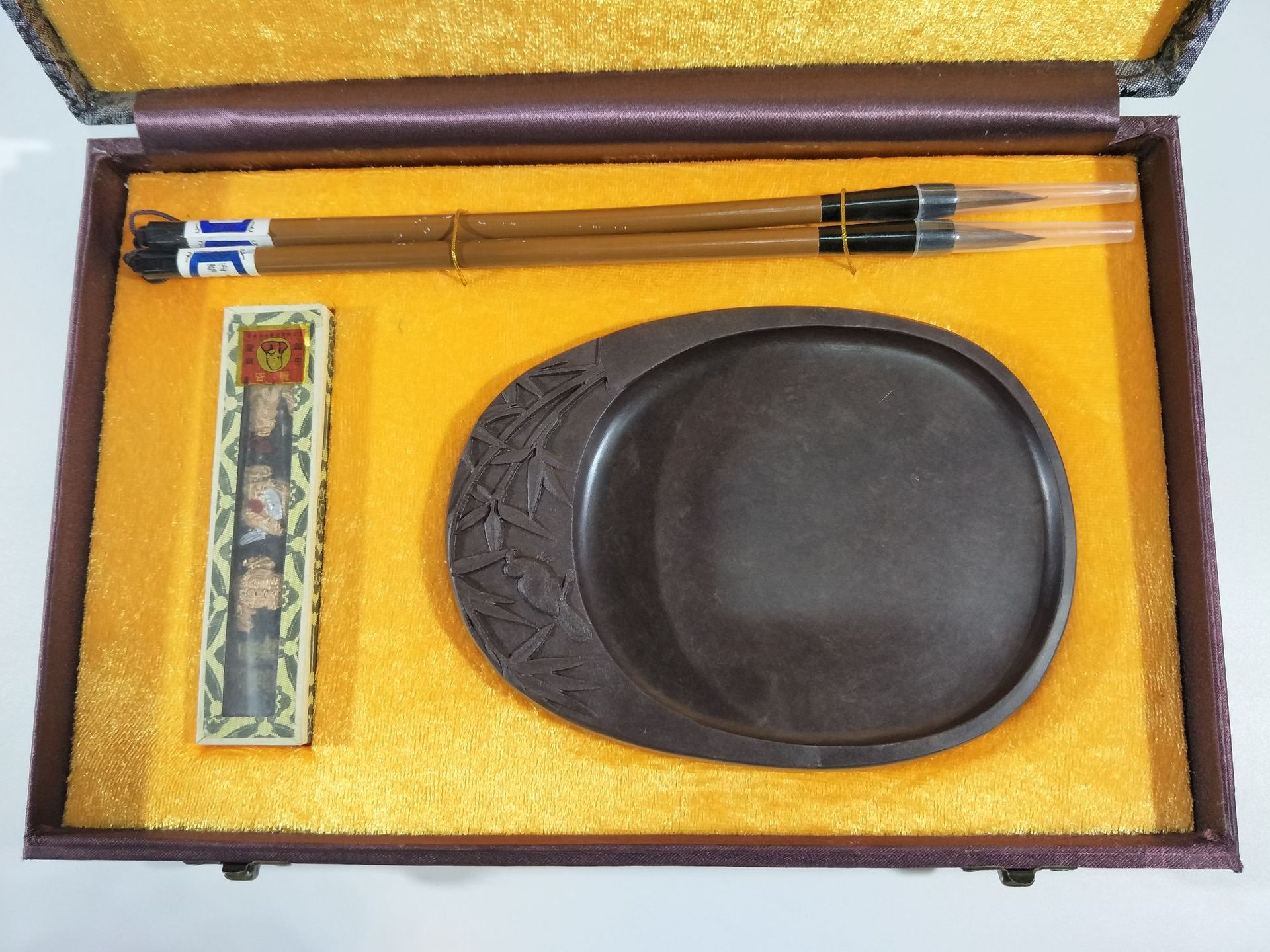 源美端砚老宋坑砚台8寸文房四宝研台毛笔墨条墨锭精品套装配锦盒