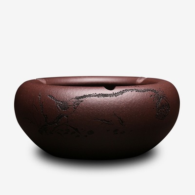 精品高端高档烟灰缸 宜兴紫砂紫泥创意防风古典简约大号烟缸礼品