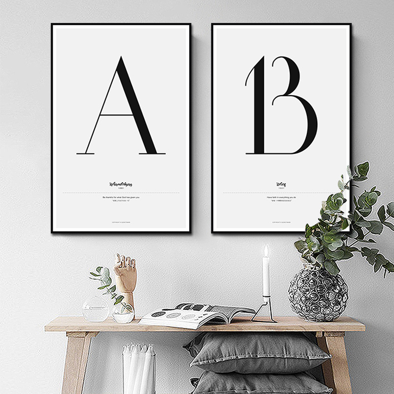 北欧简约现代英文字母客厅装饰画沙发背景书房卧室咖啡厅墙壁挂画