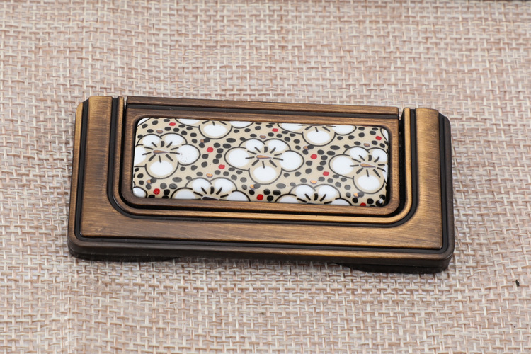 新款欧式桂花纹陶瓷拉手 中式仿古田园衣柜橱柜抽屉柜门拉手单孔