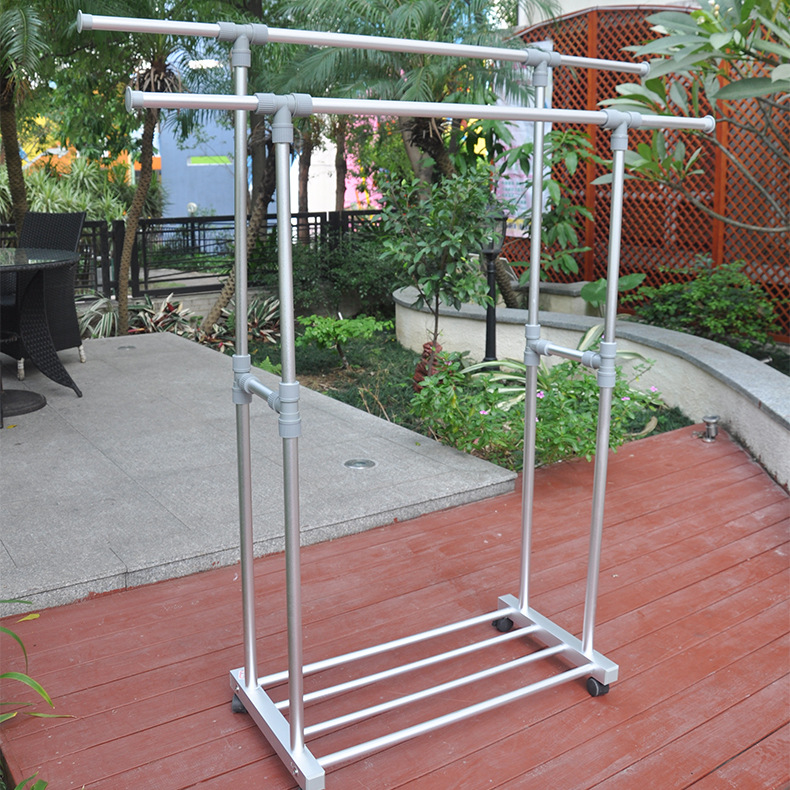 厂家批发双杆晾衣架 太空铝移动光杆室内阳台户外晾晒架衣架