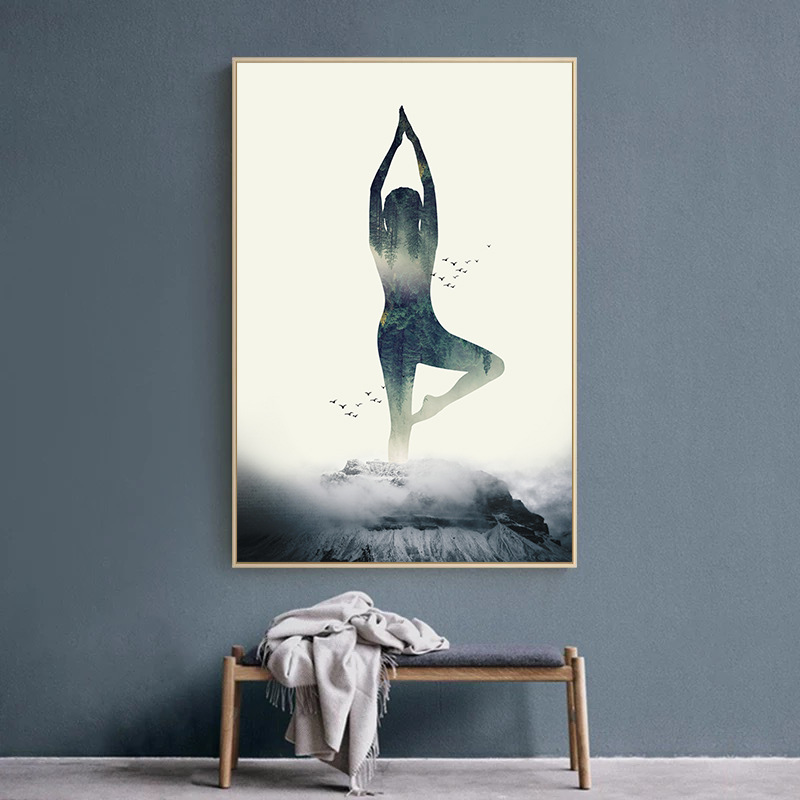 现代简约瑜伽装饰画竖版 瑜伽馆挂画会所玄关壁画 瑜伽室墙画禅意