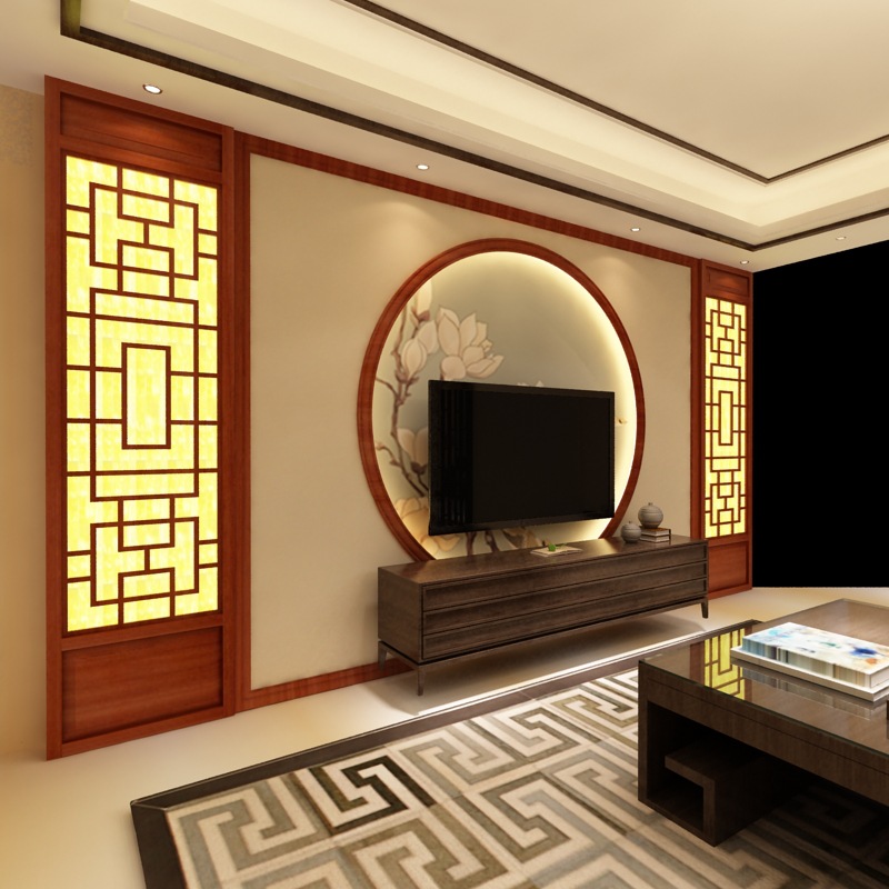 电视背景墙 新中式现代风格仿古实木花格 屏风隔断