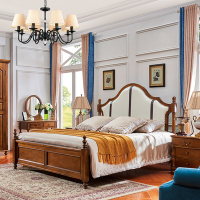 美佳乐家居全实木床 美式田园1.8米实木大床1.5米实木双人大床