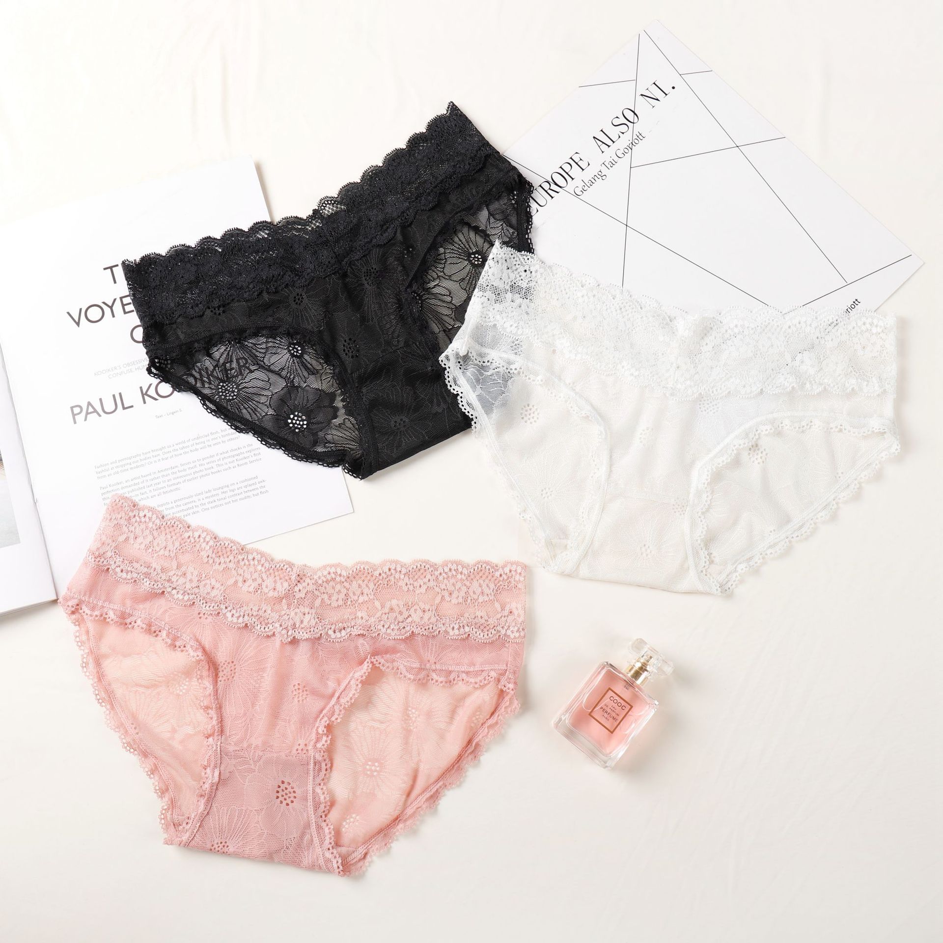 蕾丝内裤女超薄性感网纱透视火辣无痕透明诱惑低腰欧美镂空三角裤