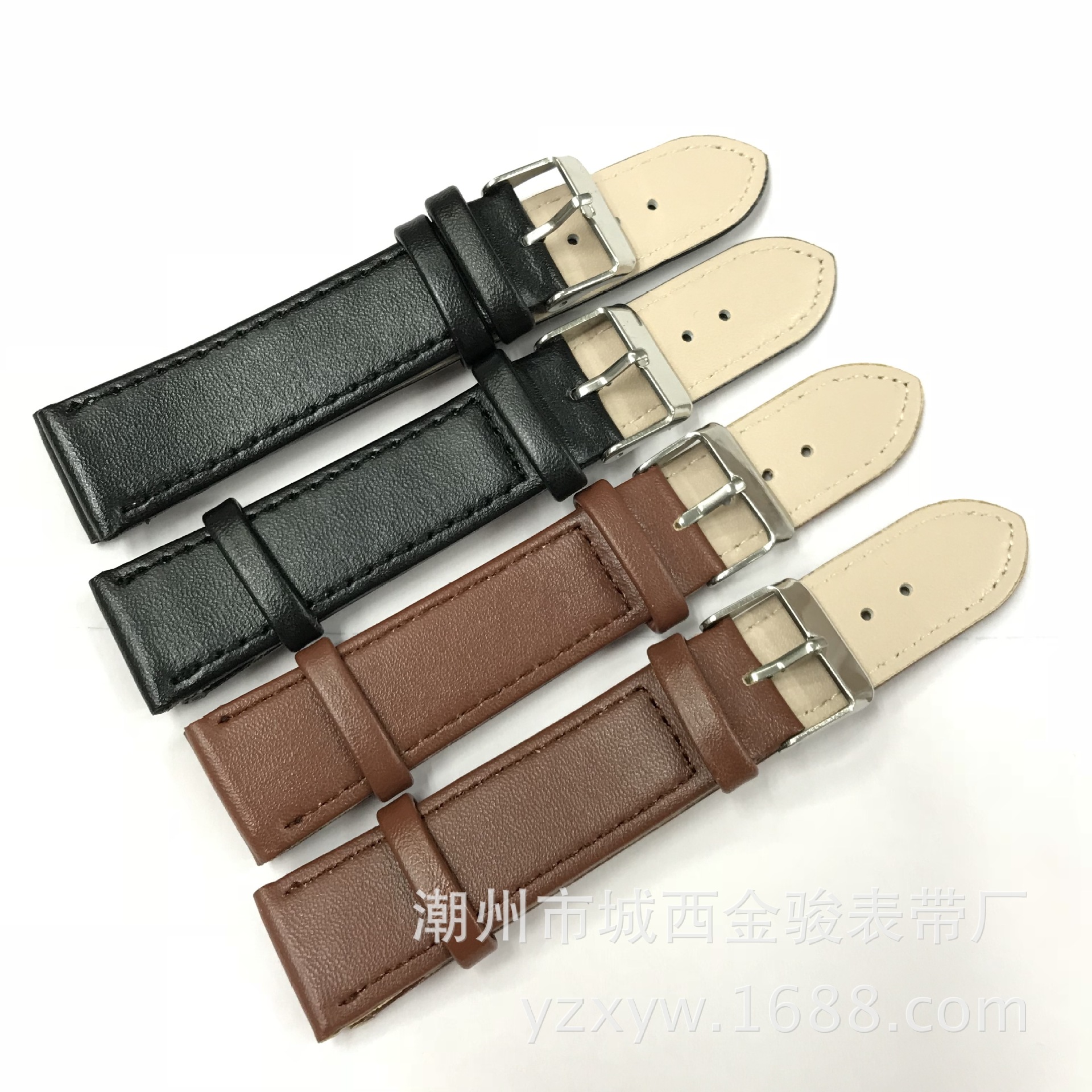 Watch Accessories Pu Leather Strap Edging Men's and Women's Watch Strap Pin Steel Buckle Spot Supply