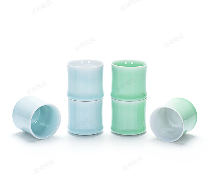 青瓷创意竹节杯茶杯主人杯 单杯陶瓷品茗杯家用泡茶碗功夫茶具