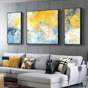 抽象装饰画三联客厅画现代简约大气北欧沙发背景墙壁挂画油画