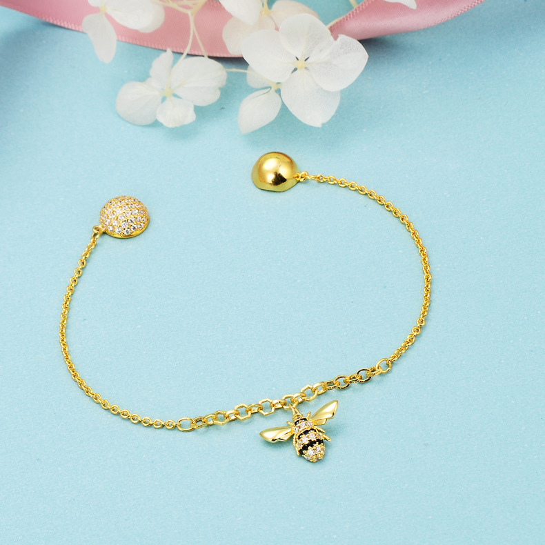 蒂锦珠宝2018年新款金色小蜜蜂隐形磁扣镶钻s925纯银时尚手链手饰