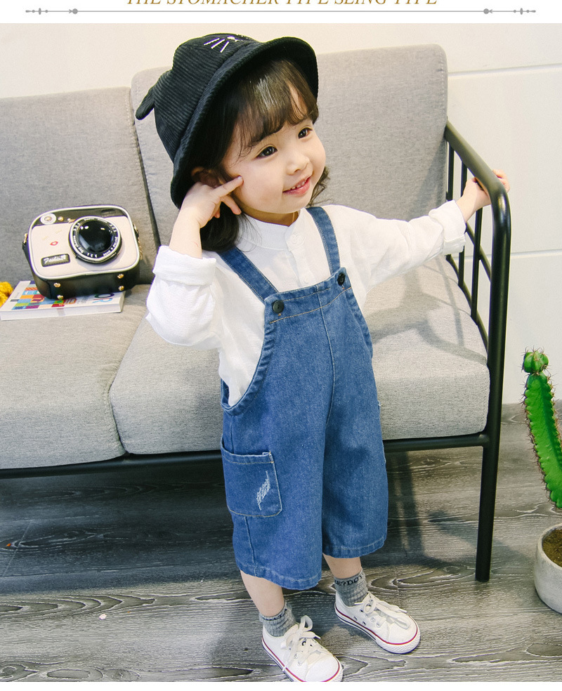 童裤2018春秋新款女童背带裤韩版儿童长裤子中小童牛仔背带裤代发