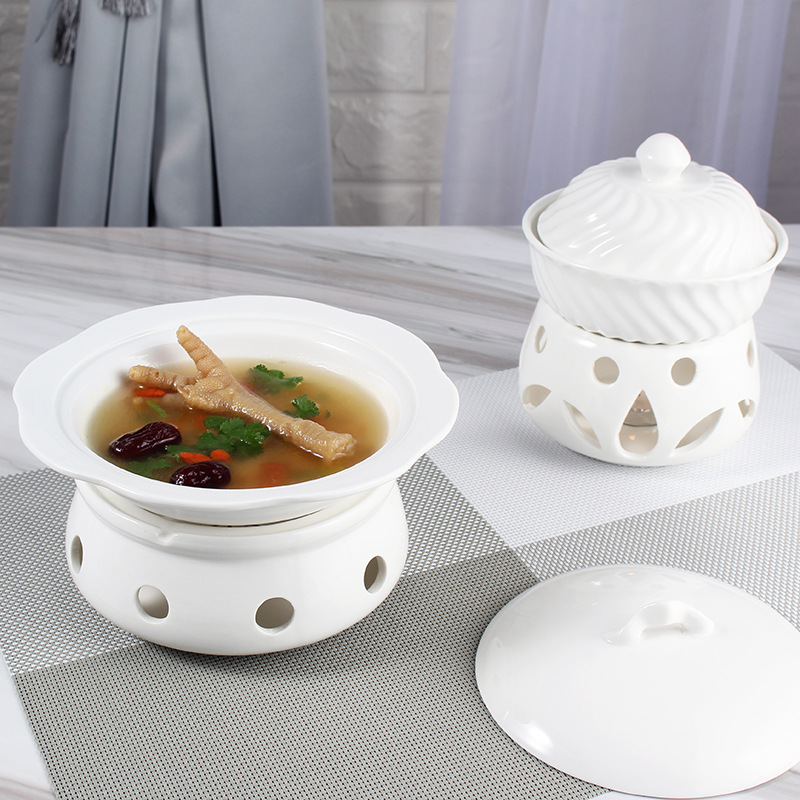 酒店蜡烛加热保温暖炉陶瓷一位翅盅连炉 海参燕窝汤盅带盖汤碗