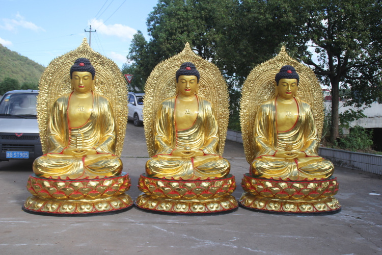 带背光三宝佛2米4如来佛祖阿弥陀佛释迦牟尼药师佛树脂玻璃钢佛像