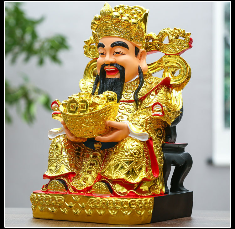 义乌批发佛教用品树脂金色元宝财神爷佛像招财财神爷摆件供奉