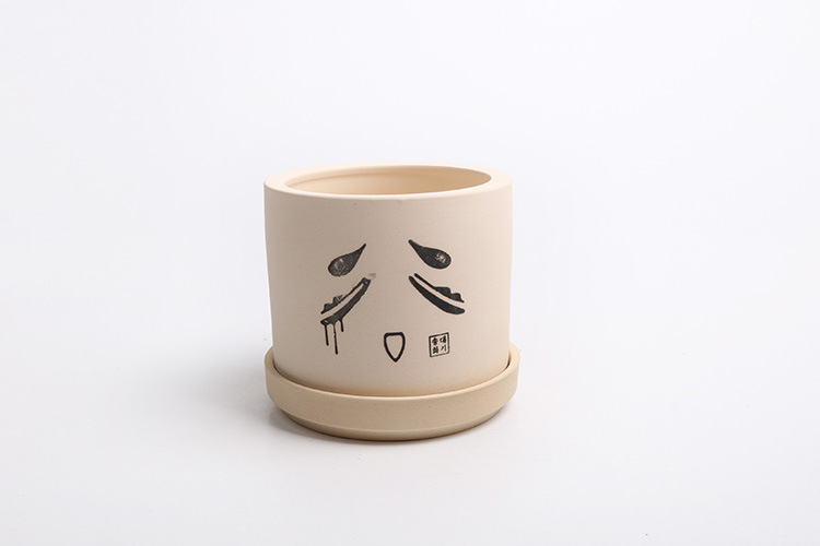 捏花diy陶瓷粗陶素陶盆多肉植物小花盆拇指盆笑脸表情盆清新简约