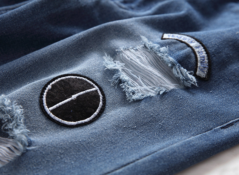 高街潮流个性男装时尚流行高街破洞贴布补丁乞丐裤弹力牛仔短裤