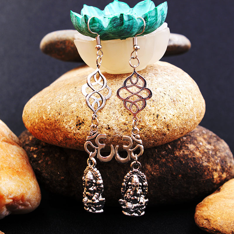 wish爆款 ganesha象神佛系列吊坠皮绳项链祥云3d莲花耳环饰钥匙扣