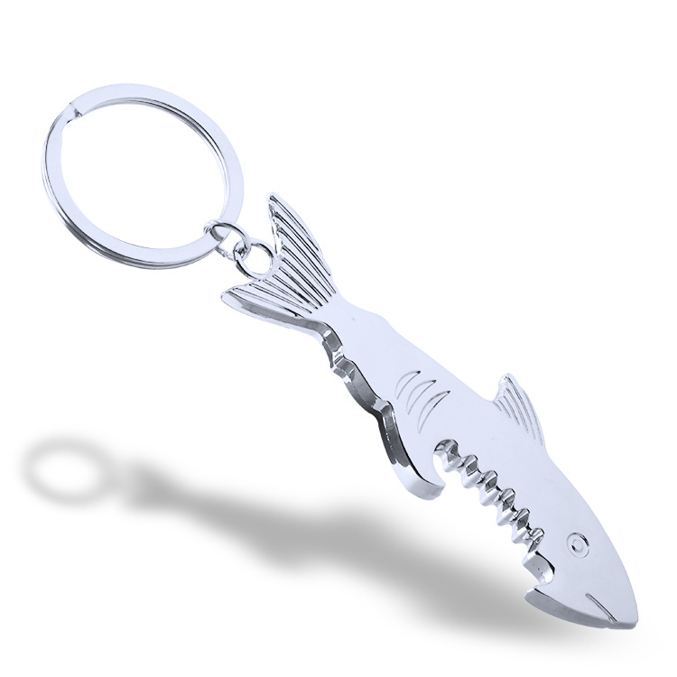 Metal Shark Bottle Opener Key Ring Creative Keychain Pendant Screwdriver Keychain Accessories Laser Sculpture Gift