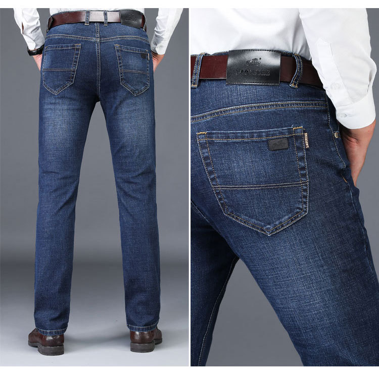 老爷车秋冬牛仔裤男厚款商务宽松弹力直筒高腰休闲男式长裤子中年