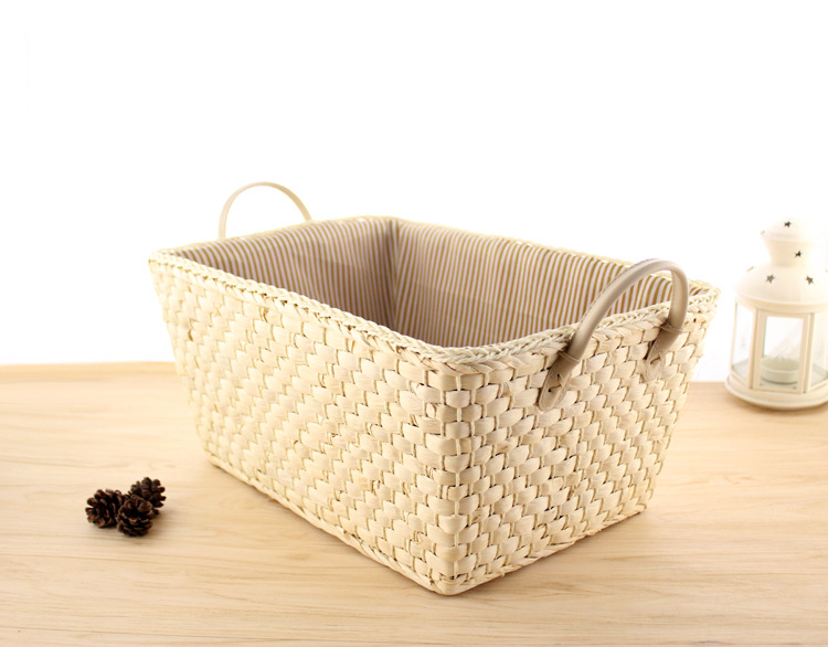 北欧手编玉米皮收纳筐编织收纳箱脏衣篮杂物整理箱收纳篮