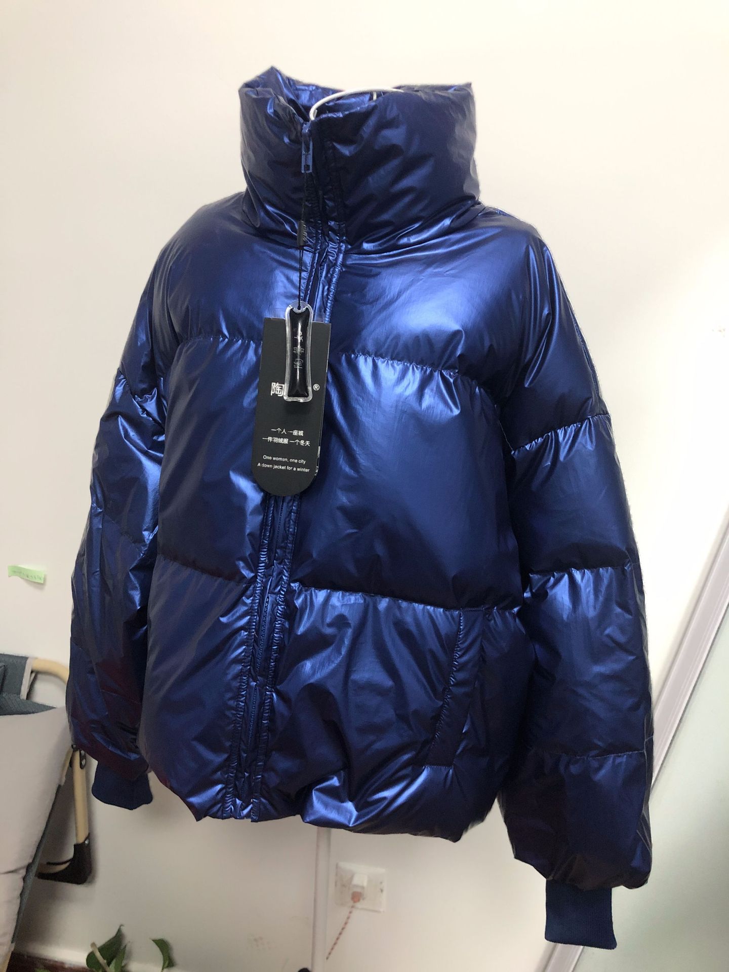 2018新款羽绒服女加厚白鸭绒冬装韩版宽松袖子贴标字母lucky five