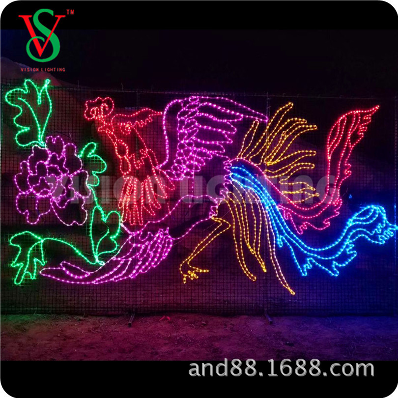 厂家定制led凤凰图案造型灯灯光节日工程亮化景观彩灯画