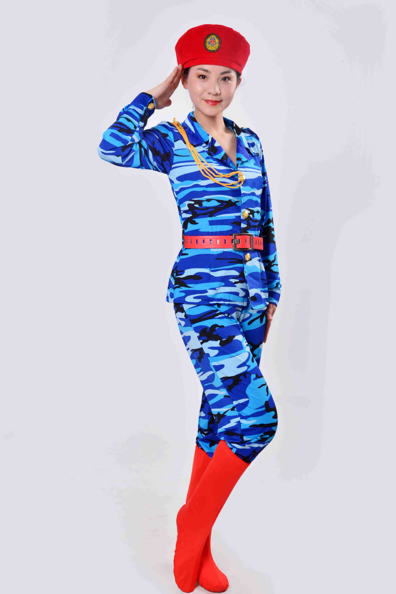 成人军旅演出服装女兵舞台表演服弹力迷彩裙套装广场舞军鼓舞蹈服