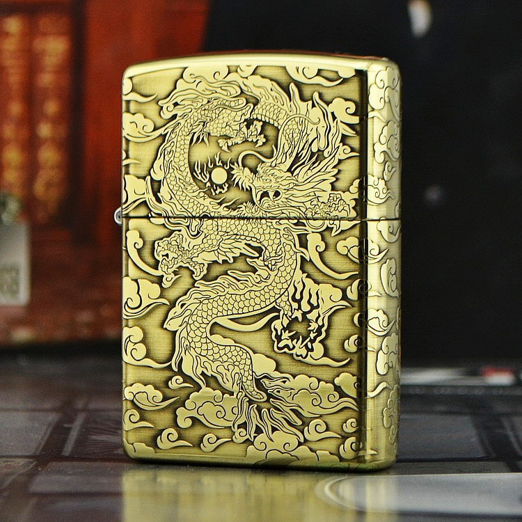 zippo 纯铜环绕精雕 祥云 腾龙戏珠(单面龙)