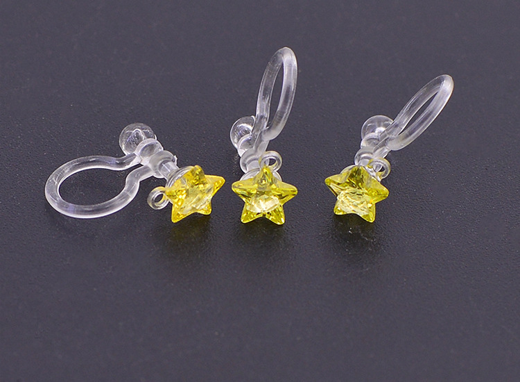 新款日韩式透明树脂耳夹 粘锆石带吊无耳洞u形耳夹 diy耳饰饰品