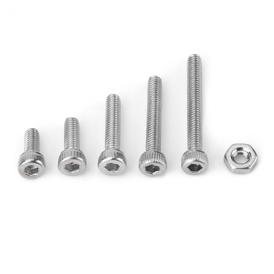 210件/盒m2.5 6-20mm不锈钢ss304内六角圆柱头螺钉螺母分配套装