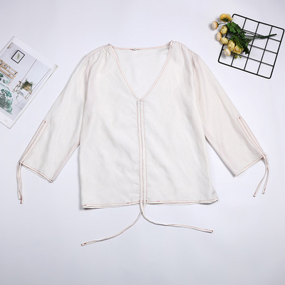 蕾丝衫,雪纺衫-韩版领口滚边斜纹布衫 薄款纯色女士