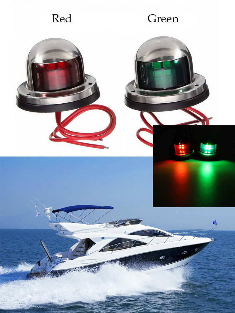 一对 船用航行灯不锈钢12v led弓形导航灯红色绿色帆船信号灯