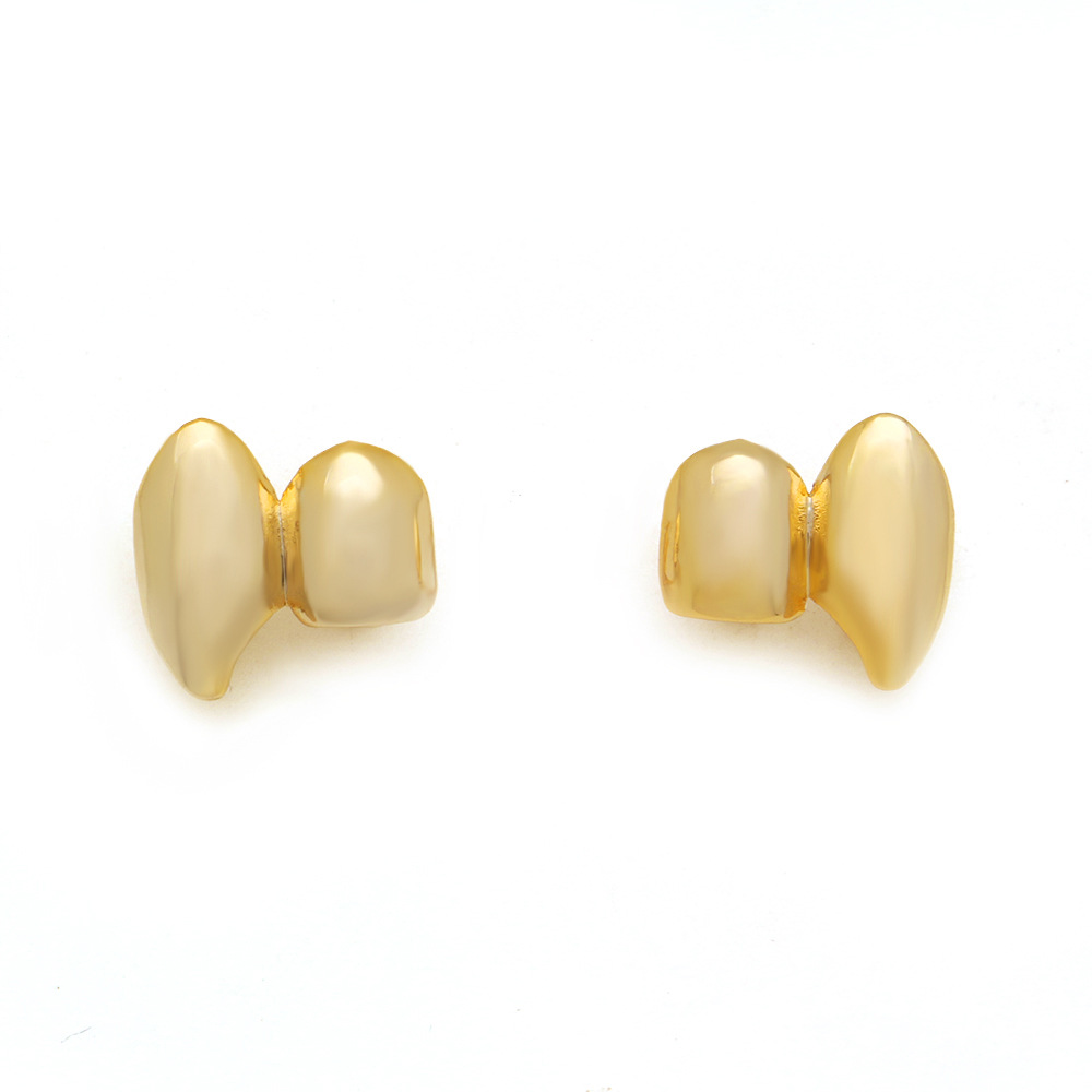 双颗金牙18k电镀嘻哈牙套吸血鬼尖牙虎牙假牙万圣节饰品欧美配饰