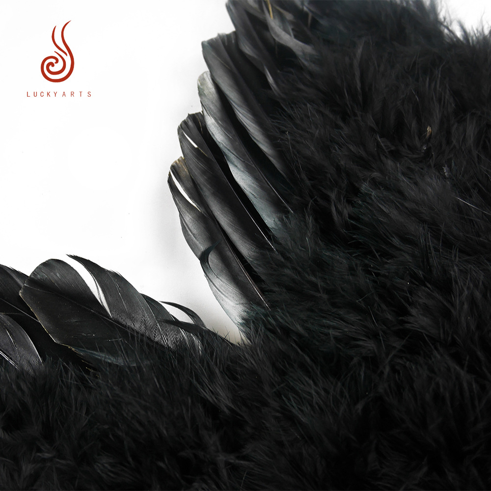 厂家批发羽毛翅膀装饰黑色母鸡毛鹅直刀翅膀尖刷金舞台道具