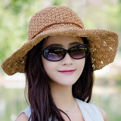 可折叠沙滩大沿女草帽百搭海边度假帽女夏天出游防晒遮阳帽太阳帽