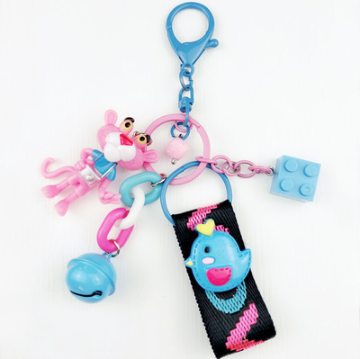 彩色钩子粉红豹 蓝色扣 包包挂件 铃铛 小鸟网红版