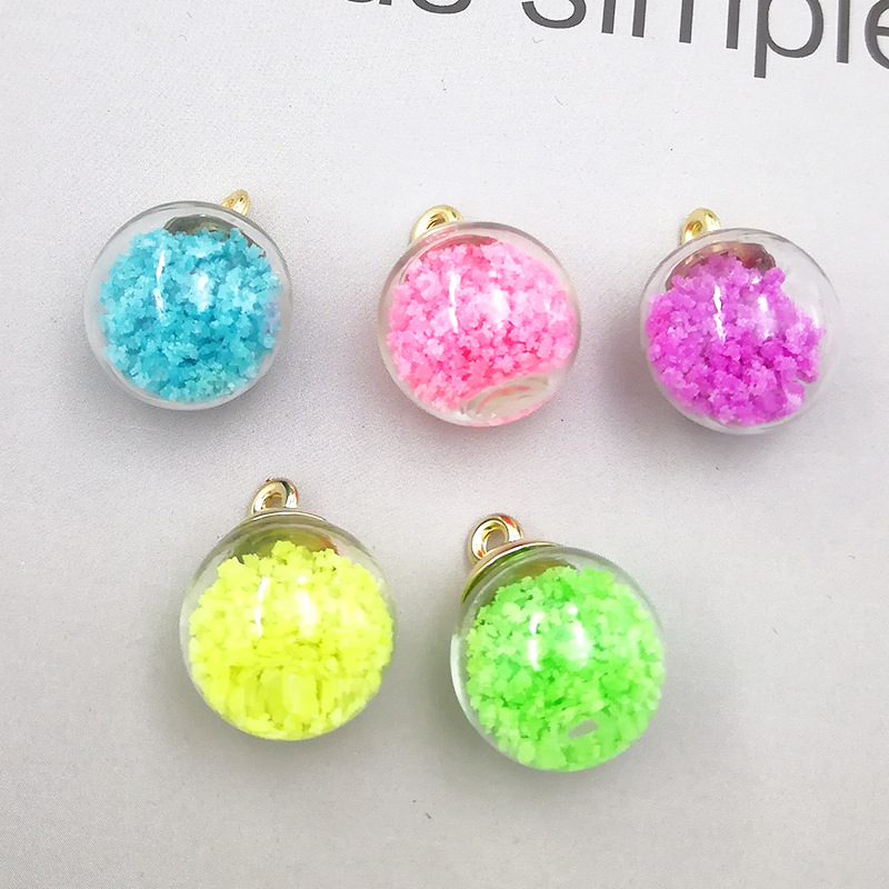 夜光玻璃球饰品配件彩色荧光粉耳环挂件环保diy纯手工制作16mm潮