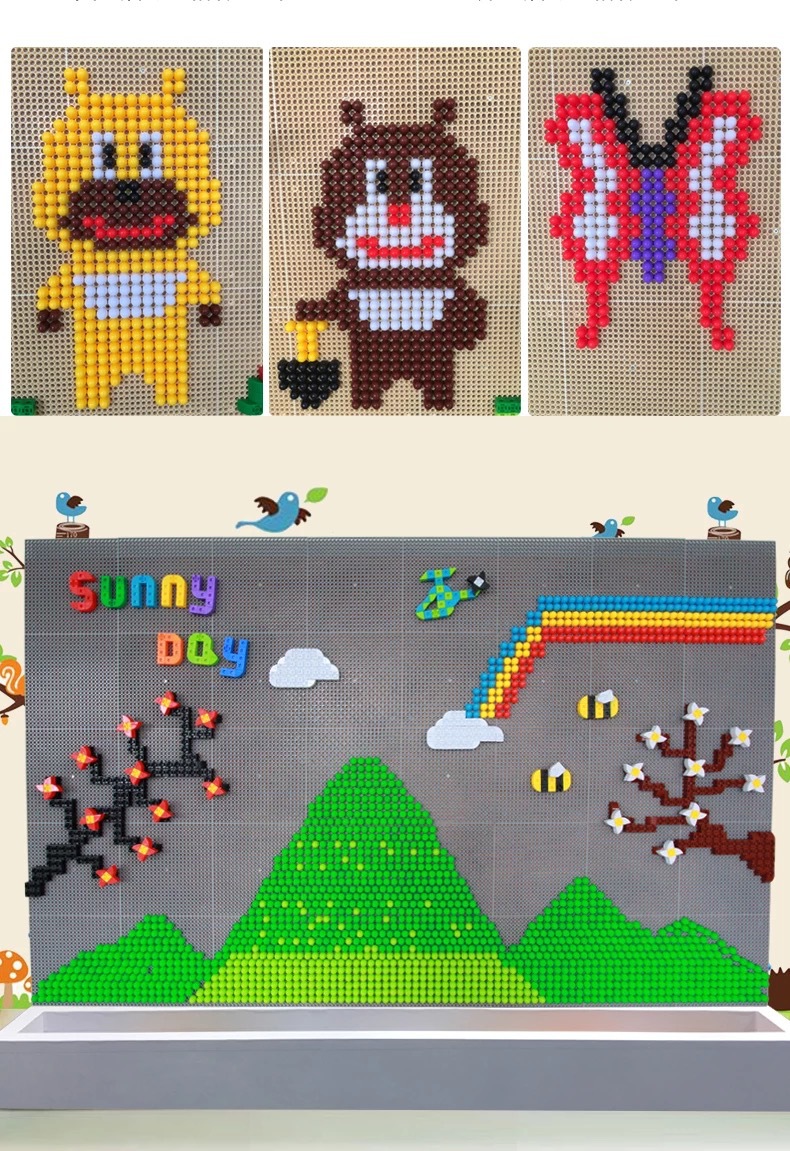 墙面diy益智玩具幼儿园早教墙壁游戏蘑菇钉小方块积木拼插建构区