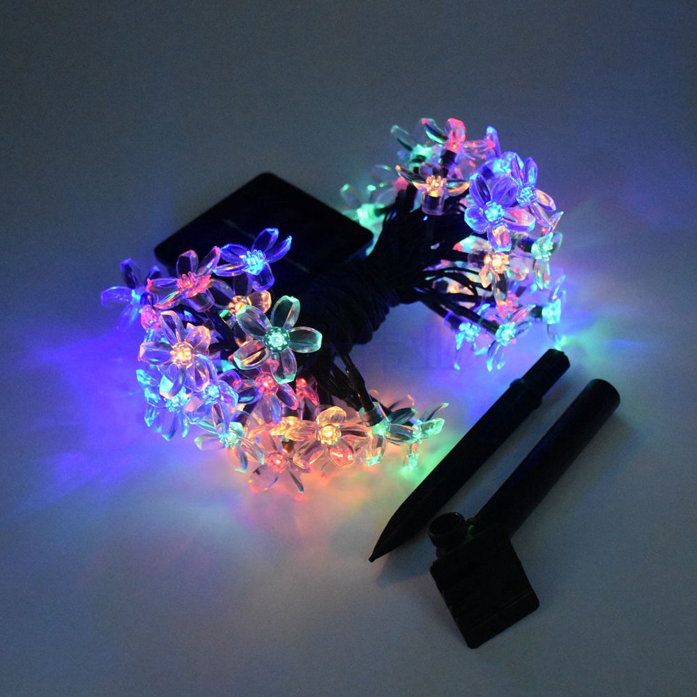 太阳能彩灯户外灯串圣诞灯7米50灯桃花防水串灯