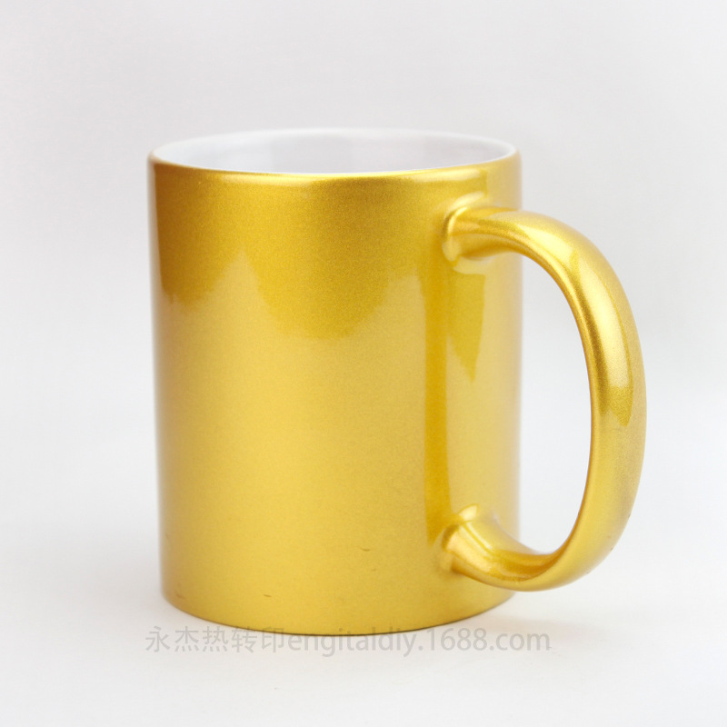 Gold Silver Pink Pearlescent Cup Thermal Transfer Coated Cup Ceramic Cup Mug 11Oz Pearlescent Cup European and American Quality