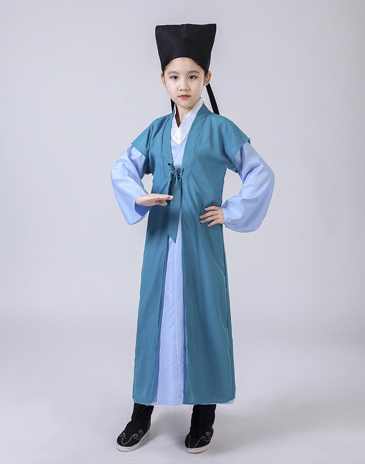 儿童古装汉服书童书生才子唐装幼儿男女童教书先生国学班演出服装