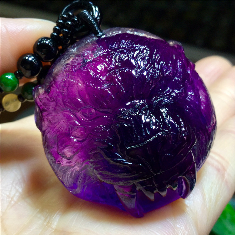 东海水晶 天然乌拉圭紫水晶狮子【狮吼咒】吊坠