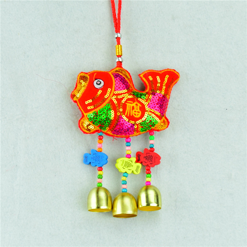 香包鱼风铃 绣花风铃 民族风铃挂件 民族手工艺品
